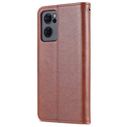 For OPPO Reno7 Pro 5G AZNS Sheepskin Texture Flip Leather Phone Case(Brown)