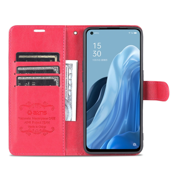 For OPPO Reno7 SE 5G AZNS Sheepskin Texture Flip Leather Phone Case(Red)