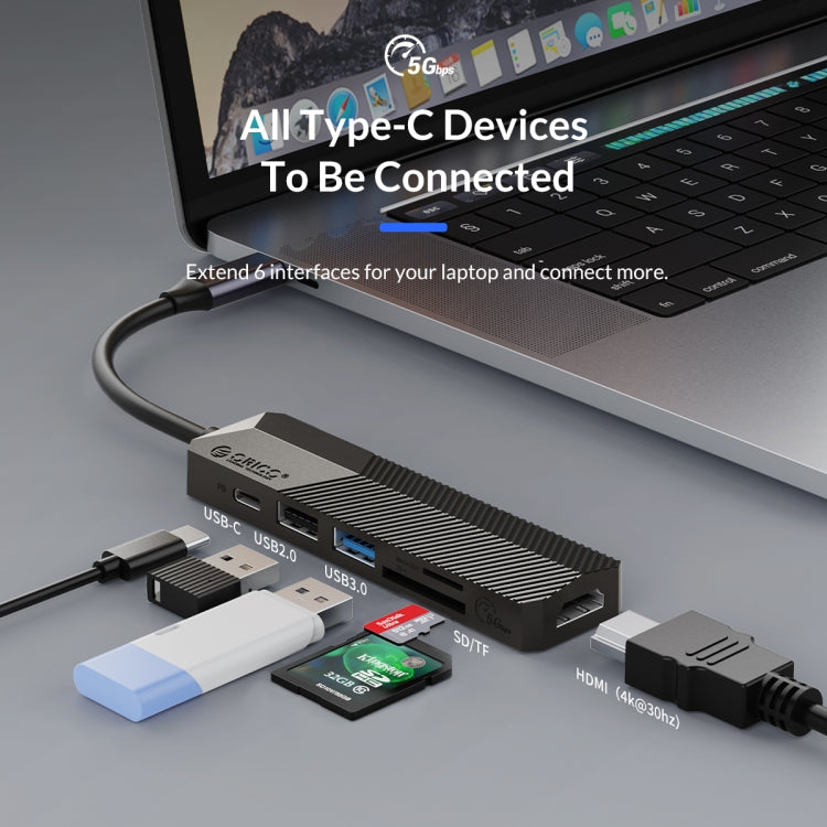 Station d'accueil multifonctionnelle ORICO MDK-6P-GY-BP 6 en 1 Type-C / USB-C (Gris)