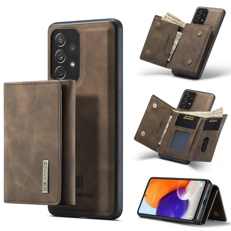 For Samsung Galaxy A73 5G DG.MING M1 Series 3-Fold Multi Card Wallet  Phone Case(Coffee)