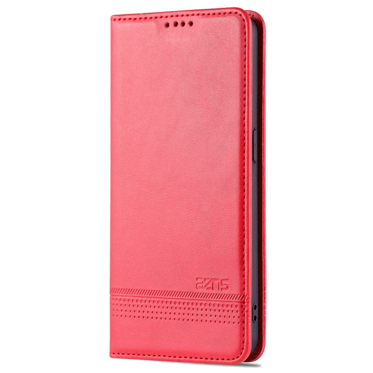 For OPPO Reno7 AZNS Magnetic Calf Texture Horizontal Flip Leather Phone Case(Red)