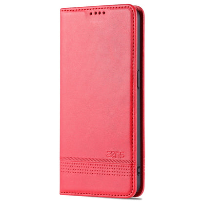 For OPPO Reno7 AZNS Magnetic Calf Texture Horizontal Flip Leather Phone Case(Red)