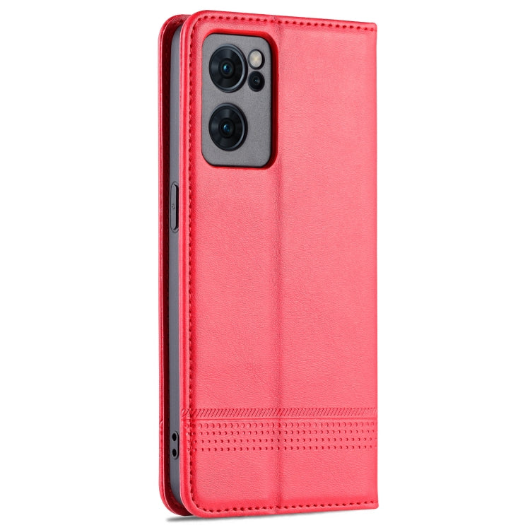 For OPPO Reno7 AZNS Magnetic Calf Texture Horizontal Flip Leather Phone Case(Red)