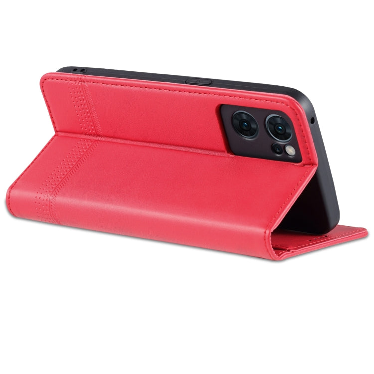For OPPO Reno7 AZNS Magnetic Calf Texture Horizontal Flip Leather Phone Case(Red)