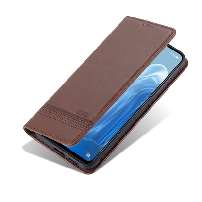 For OPPO Reno7 AZNS Magnetic Calf Texture Horizontal Flip Leather Phone Case(Dark Brown)