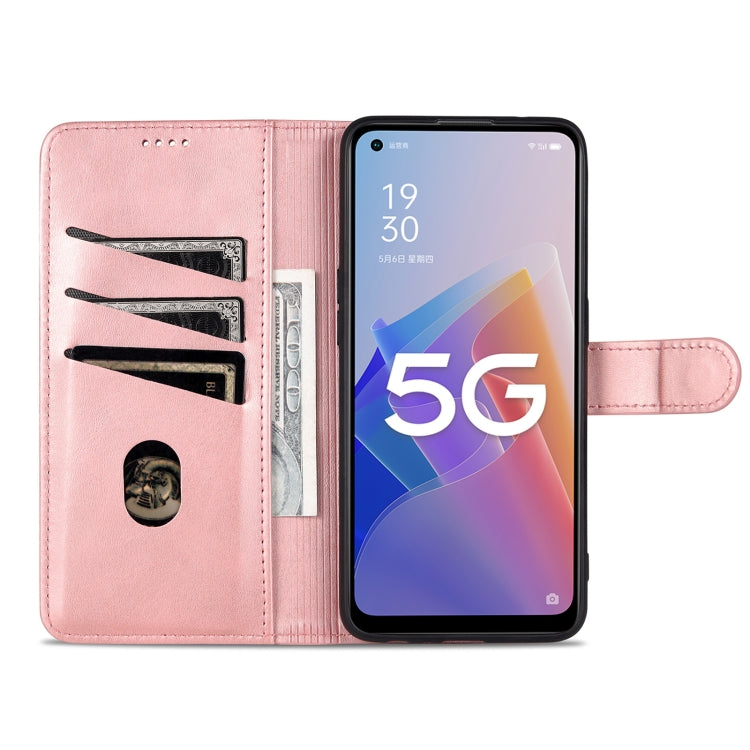 For OPPO A96 5G / Reno7 5G Overseas Version & OnePlus Nord N20 5G AZNS Skin Feel Calf Texture Horizontal Flip Leather Phone Case(Rose Gold)