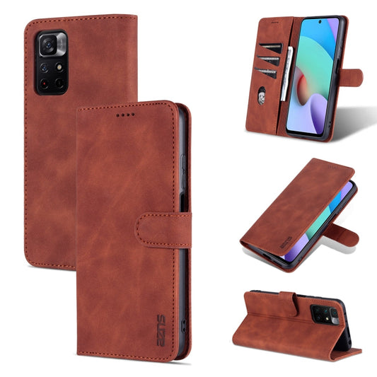 Pour Xiaomi Redmi Note 11 Pro Version étrangère AZNS Texture veau toucher peau Étui de téléphone en cuir à rabat horizontal (marron)