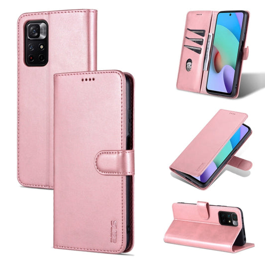 Pour Xiaomi Redmi Note 11 Pro Version étrangère AZNS Étui de téléphone en cuir à rabat horizontal texture veau (Or rose)