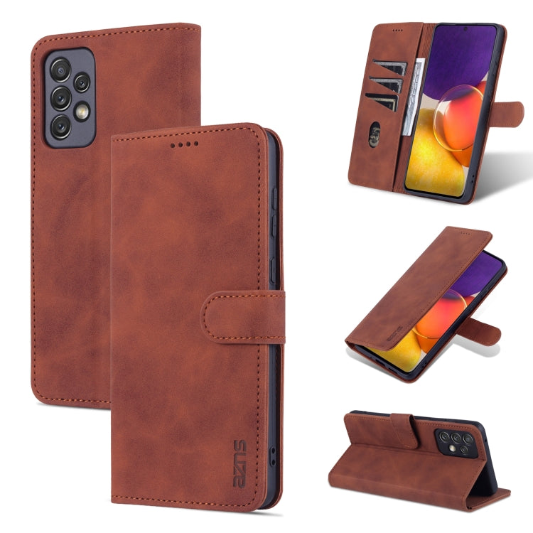 For Samsung Galaxy A73 5G AZNS Skin Feel Calf Texture Horizontal Flip Leather Phone Case(Brown)