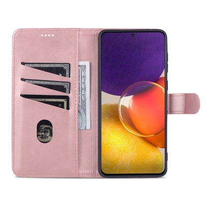 For Samsung Galaxy A73 5G AZNS Skin Feel Calf Texture Horizontal Flip Leather Phone Case(Rose Gold)