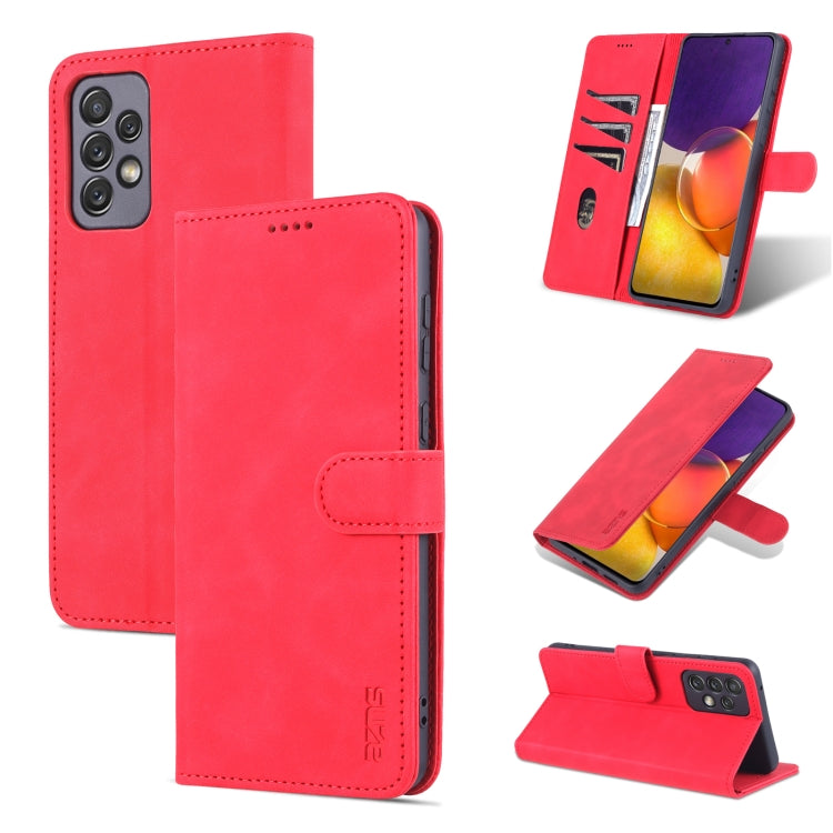 Pour Samsung Galaxy A73 5G AZNS Étui de téléphone en cuir à rabat horizontal avec texture de veau, toucher doux (Rouge)