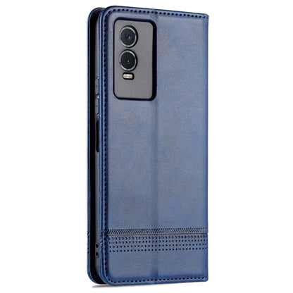 For vivo Y76s / Y74s AZNS Magnetic Calf Texture Leather Phone Case(Dark Blue)