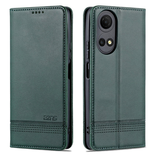Coque de téléphone en cuir texturé de veau magnétique AZNS pour Honor Play 30 Plus (Vert foncé)