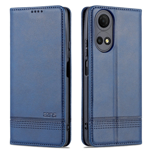 Étui de téléphone en cuir texturé de veau magnétique AZNS pour Honor Play 30 Plus (bleu foncé)