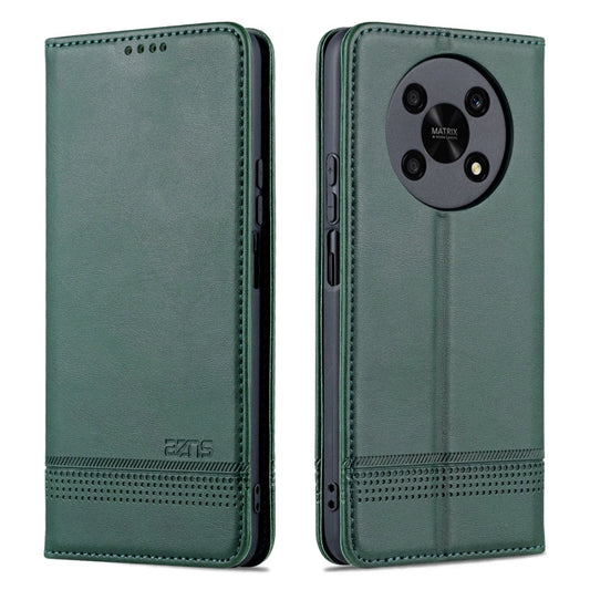 For Honor X30 AZNS Magnetic Calf Texture Leather Phone Case(Dark Green)