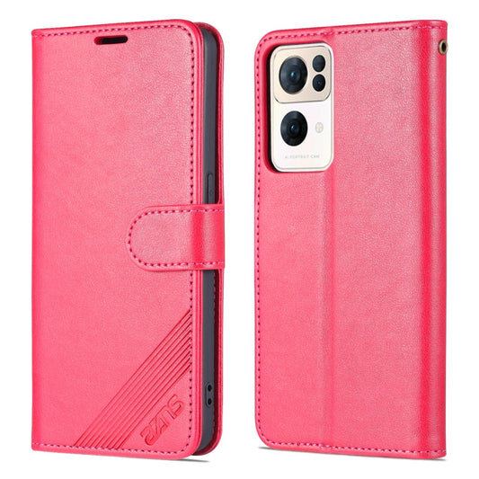 For OPPO Reno7 Pro 5G AZNS Sheepskin Texture Flip Leather Phone Case(Red)