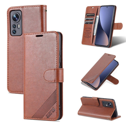 Pour Xiaomi 12 5G Étui de téléphone en cuir à rabat texture peau de mouton AZNS (marron)