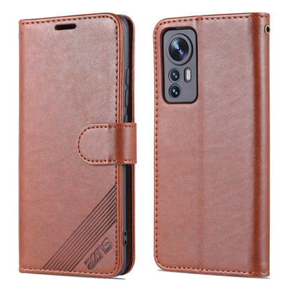 Pour Xiaomi 12 5G Étui de téléphone en cuir à rabat texture peau de mouton AZNS (marron)