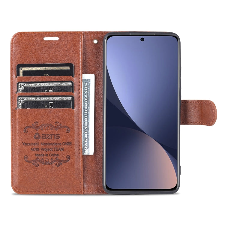 Pour Xiaomi 12 5G Étui de téléphone en cuir à rabat texture peau de mouton AZNS (marron)