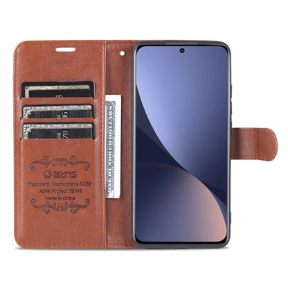 Pour Xiaomi 12 5G Étui de téléphone en cuir à rabat texture peau de mouton AZNS (marron)