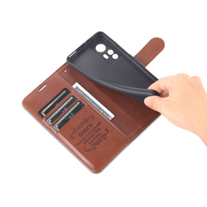 Pour Xiaomi 12 5G Étui de téléphone en cuir à rabat texture peau de mouton AZNS (marron)