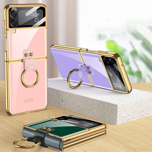 For Samsung Galaxy Z Flip3 5G GKK Integrated Solid Color Plating Phone Case with Ring Holder(Emerald Green)