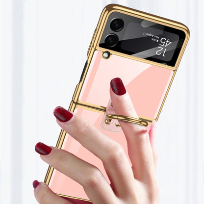 For Samsung Galaxy Z Flip3 5G GKK Integrated Solid Color Plating Phone Case with Ring Holder(Cosmetic Pink)