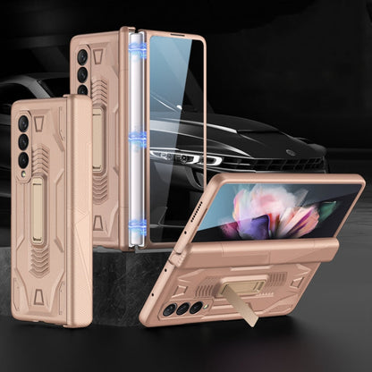 Pour Samsung Galaxy Z Fold3 5G GKK Étui de téléphone à rabat avec armure magnétique intégrée et support (Or brumeux)
