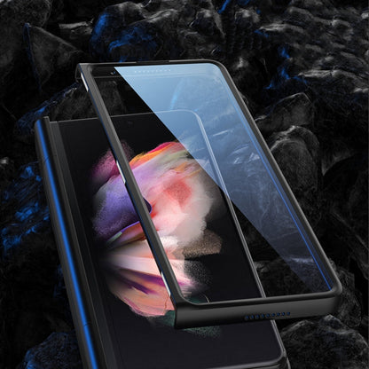 Pour Samsung Galaxy Z Fold3 5G GKK Étui de téléphone à rabat avec armure magnétique intégrée et support (Or brumeux)