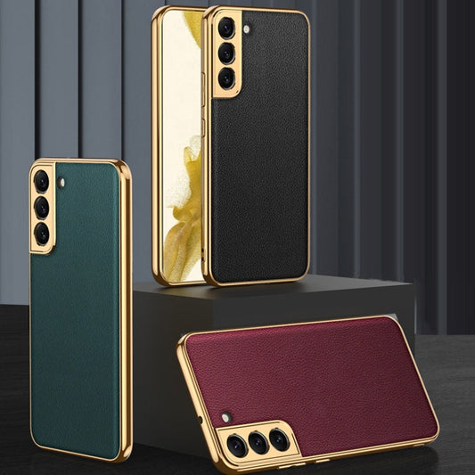 For Samsung Galaxy S22 5G GKK Plating TPU + Leather Full Coverage Phone Case(Forest Green)
