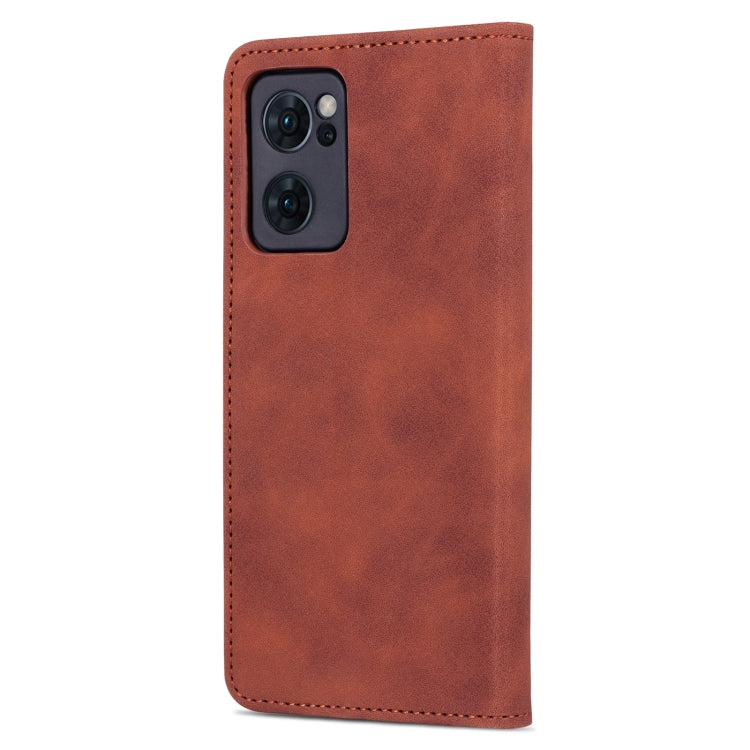 For OPPO Reno7 Global AZNS Skin Feel Calf Texture Flip Leather Phone Case(Brown)