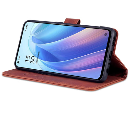 For OPPO Reno7 Global AZNS Skin Feel Calf Texture Flip Leather Phone Case(Brown)