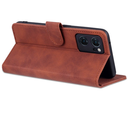 For OPPO Reno7 Global AZNS Skin Feel Calf Texture Flip Leather Phone Case(Brown)