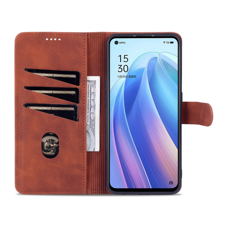For OPPO Reno7 Global AZNS Skin Feel Calf Texture Flip Leather Phone Case(Brown)
