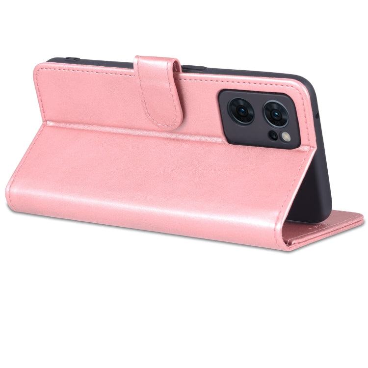 For OPPO Reno7 Global AZNS Skin Feel Calf Texture Flip Leather Phone Case(Rose Gold)
