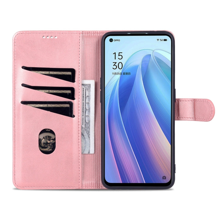 For OPPO Reno7 Global AZNS Skin Feel Calf Texture Flip Leather Phone Case(Rose Gold)