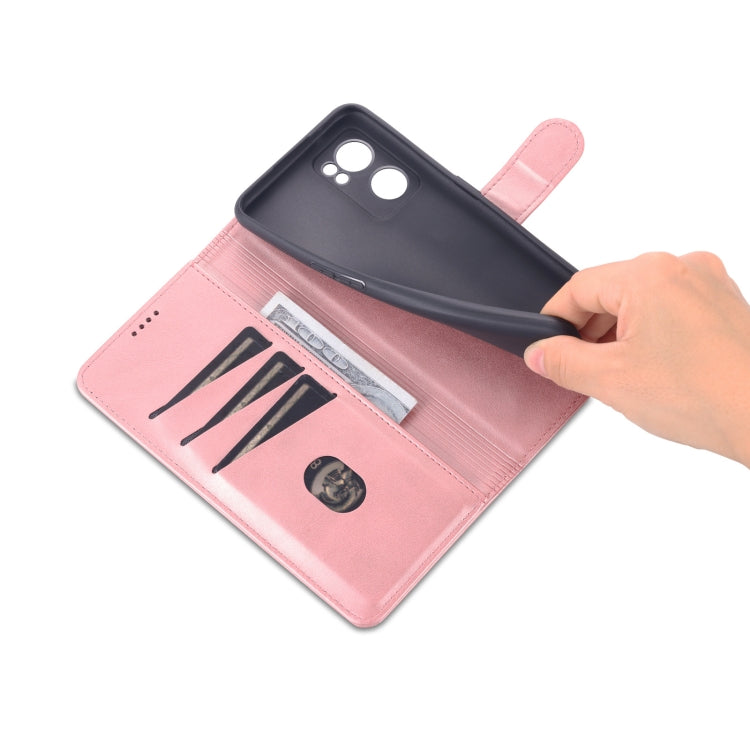 For OPPO Reno7 Global AZNS Skin Feel Calf Texture Flip Leather Phone Case(Rose Gold)