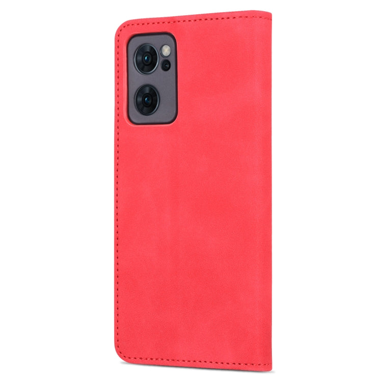 For OPPO Reno7 Global AZNS Skin Feel Calf Texture Flip Leather Phone Case(Red)