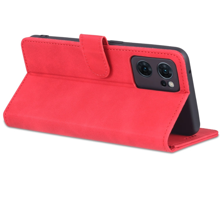 For OPPO Reno7 Global AZNS Skin Feel Calf Texture Flip Leather Phone Case(Red)