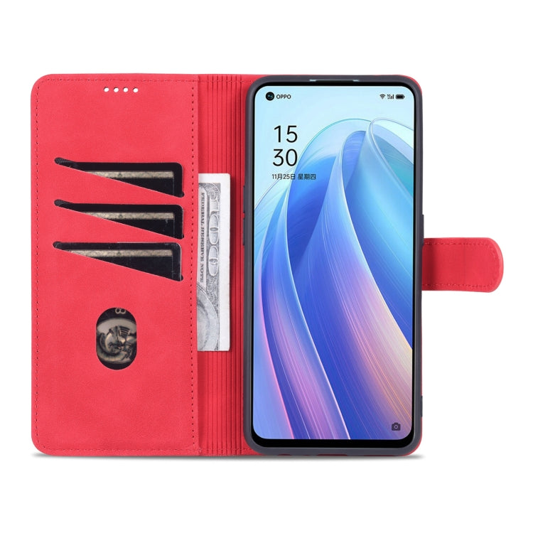 For OPPO Reno7 Global AZNS Skin Feel Calf Texture Flip Leather Phone Case(Red)