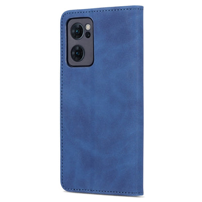 For OPPO Reno7 Global AZNS Skin Feel Calf Texture Flip Leather Phone Case(Blue)