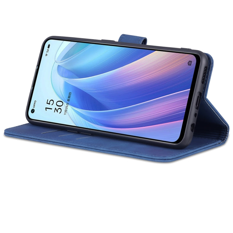 For OPPO Reno7 Global AZNS Skin Feel Calf Texture Flip Leather Phone Case(Blue)