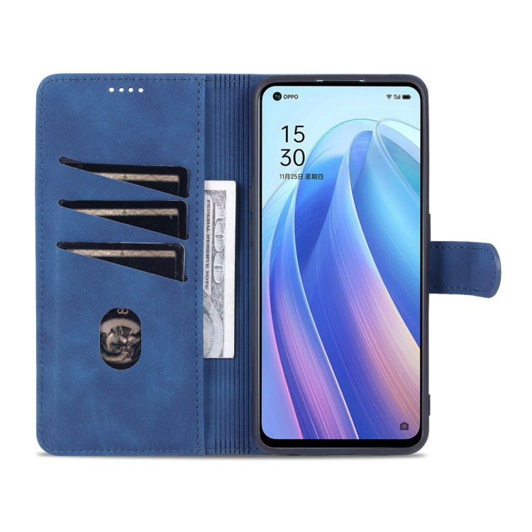 For OPPO Reno7 Global AZNS Skin Feel Calf Texture Flip Leather Phone Case(Blue)