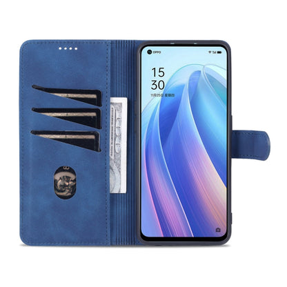 For OPPO Reno7 Global AZNS Skin Feel Calf Texture Flip Leather Phone Case(Blue)