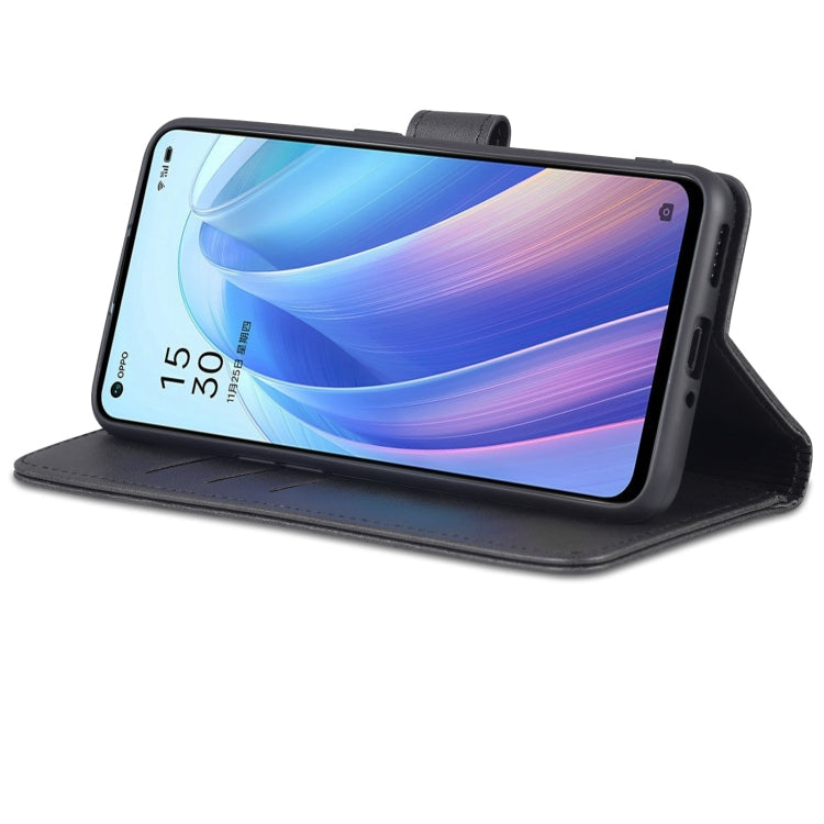 For OPPO Reno7 SE 5G AZNS Skin Feel Calf Texture Flip Leather Phone Case(Black)