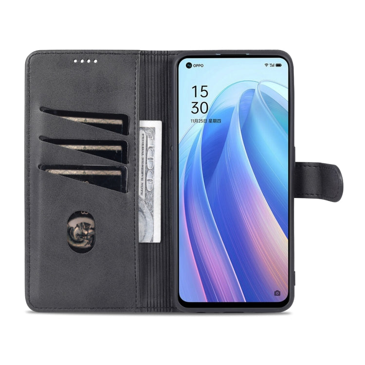 For OPPO Reno7 SE 5G AZNS Skin Feel Calf Texture Flip Leather Phone Case(Black)