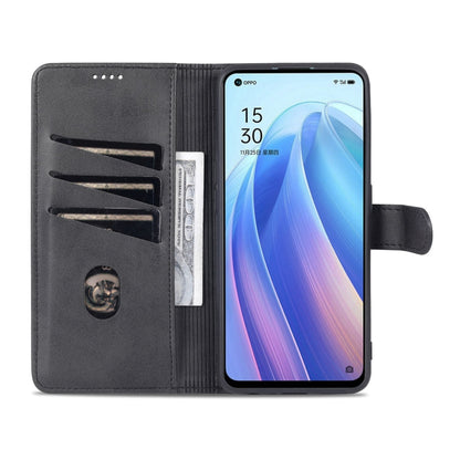 For OPPO Reno7 SE 5G AZNS Skin Feel Calf Texture Flip Leather Phone Case(Black)