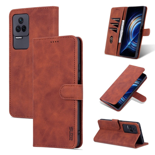 Pour Xiaomi Redmi K50 / K50 Pro AZNS Étui portefeuille en cuir grainé avec texture de veau (marron)