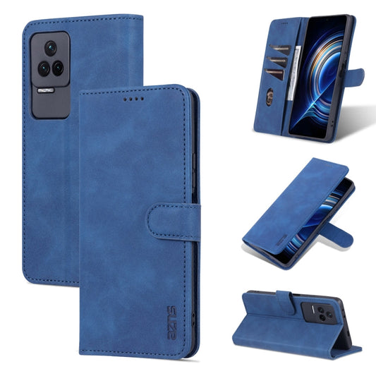 Pour Xiaomi Redmi K50 / K50 Pro AZNS Étui de téléphone en cuir à rabat texturé veau (Bleu)