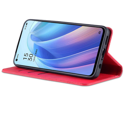 For OPPO Reno7 Global AZNS Magnetic Calf Texture Flip Leather Phone Case(Red)